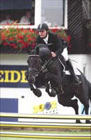 Sren Knudsen of Denmark riding Cajus to a bronze medal at the 2000 World Cham-pionships for 6 year old jumping horses at Arnhem.